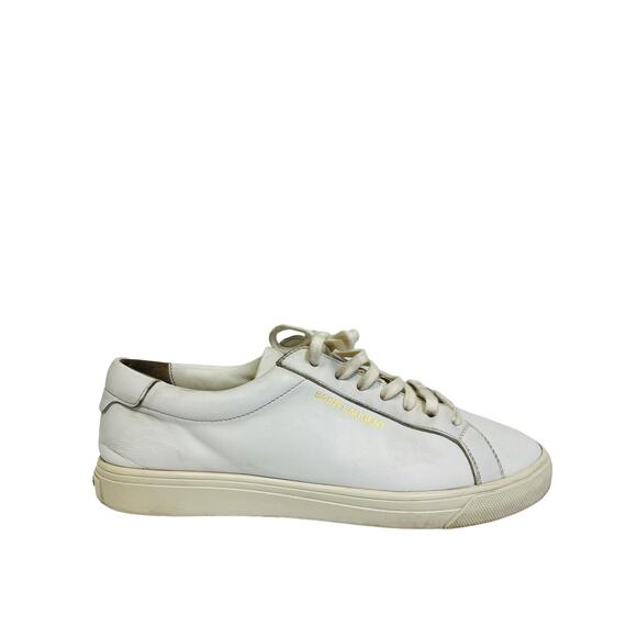 SAINT LAURENT White Leather ANDY Logo Low Top Lace Up Sneakers 37.5. US 7.5 - Picture 2 of 12